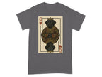 Queen of hearts playing card featuring a black Labrador with a crown.