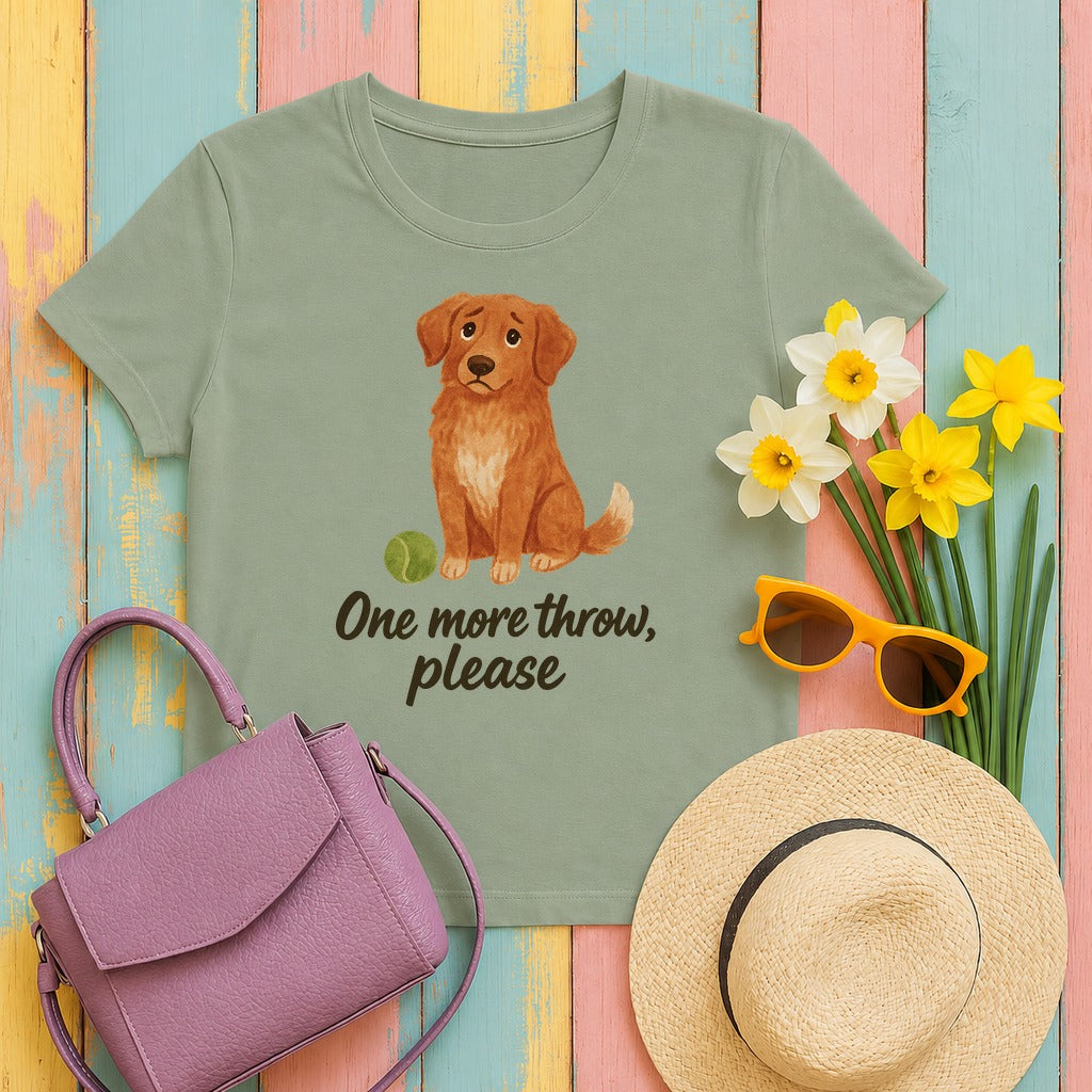 Nova Scotia Duck Tolling Retriever One More Throw Please T-shirt in Sage