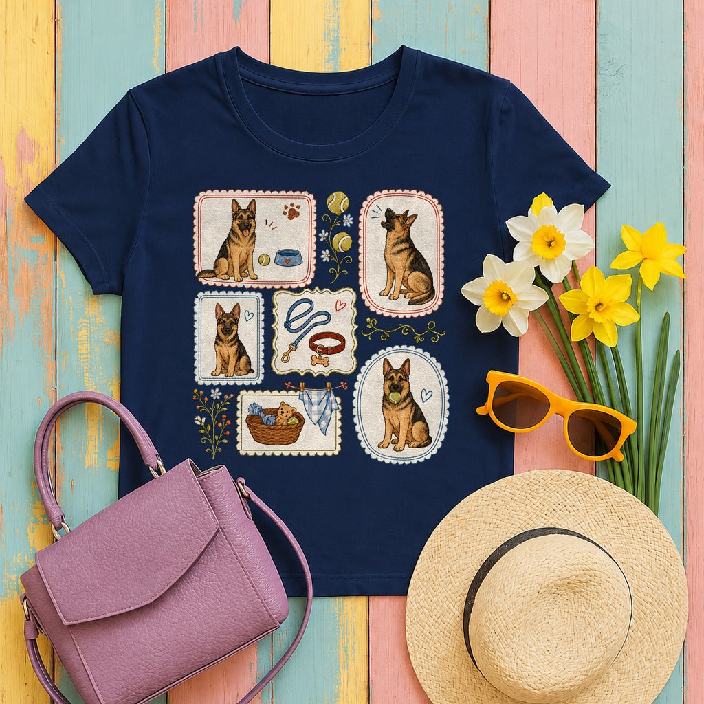 Whimsical German Shepherd T-Shirt in Navy