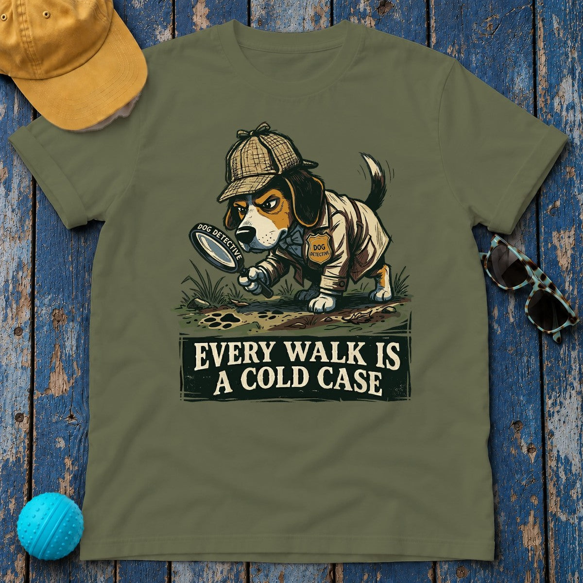 Beagle Detective 'Cold Case' T-Shirt in Military Green
