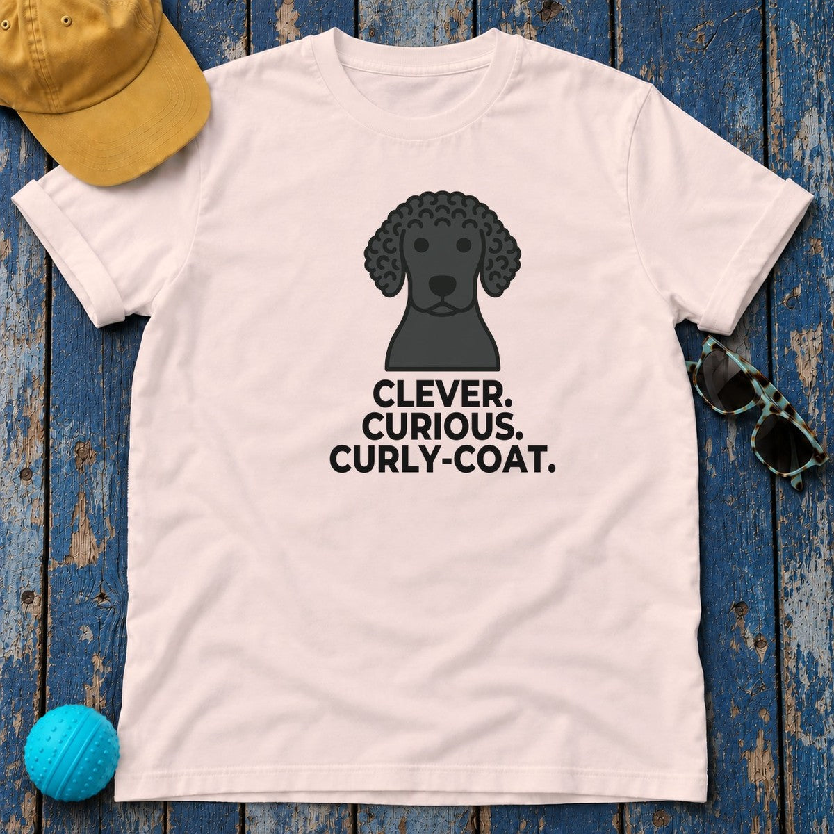 Clever. Curious. Curly-Coat. Curly-Coated Retriever T-Shirt in Soft Pink