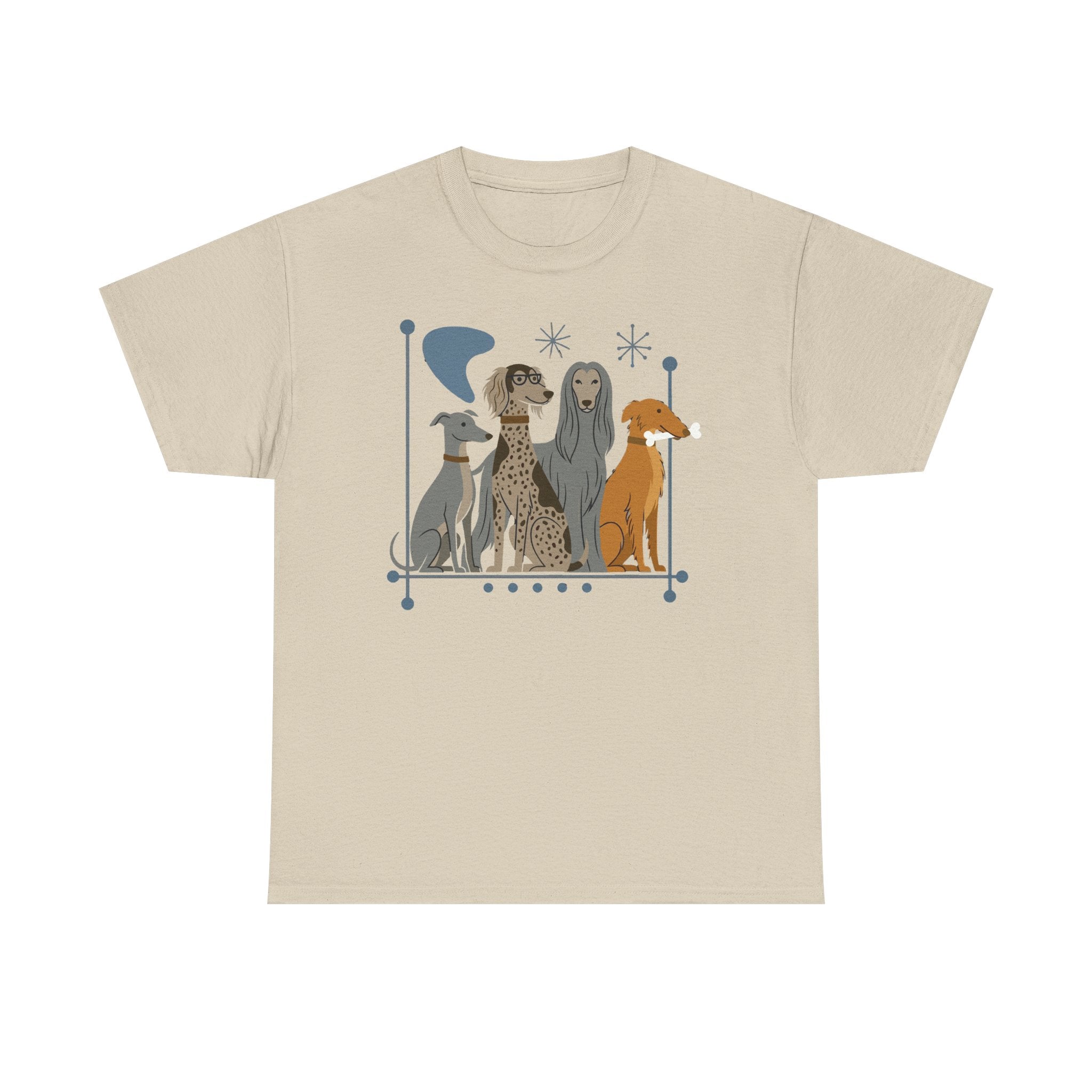 Greyhound, Whippet, Borzoi and Saluki Atomic Sight Hounds Mid-Century Modern t-shirt, view 3