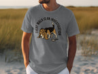 Grey t-shirt with a beagle wearing a detective hat and magnifying glass.