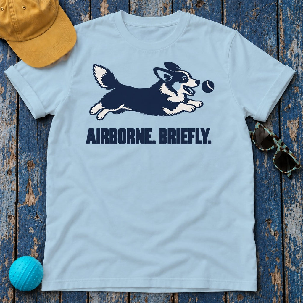 Airborne Briefly Corgi T-Shirt — Light Blue