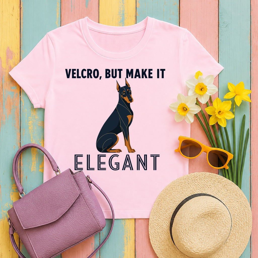 Velcro, But Elegant Doberman T-Shirt in Light Pink
