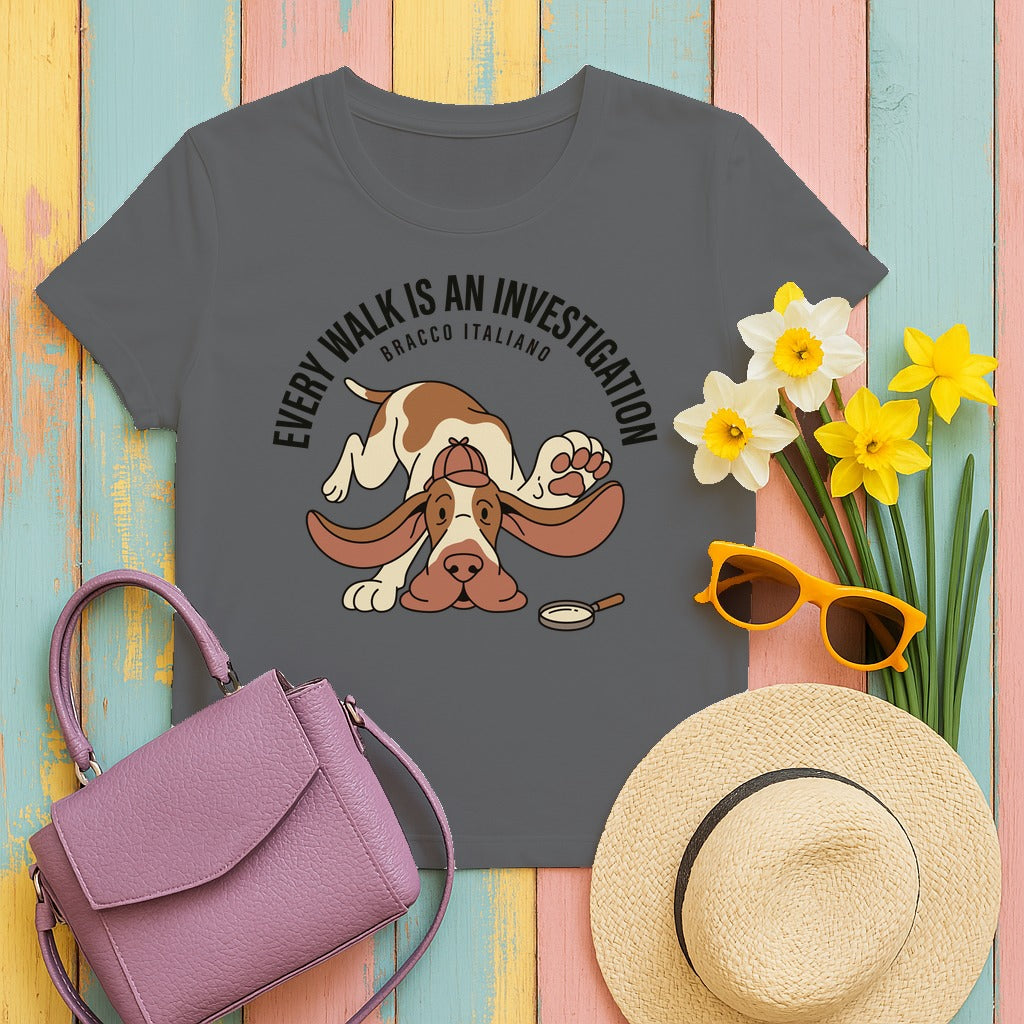 Bracco Italiano Detective Walk T-Shirt in Graphite Heather