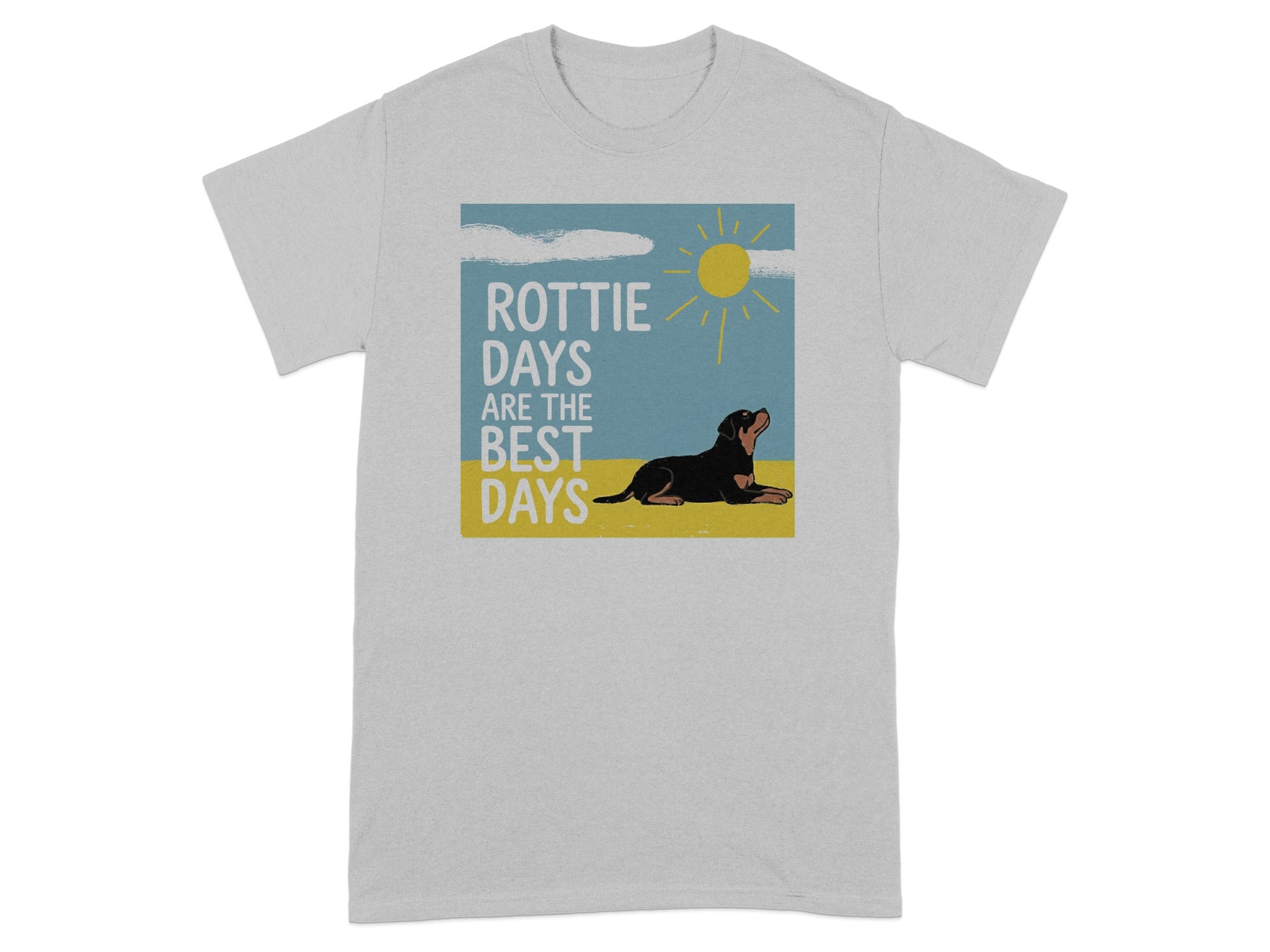 Grey t-shirt with graphic of a Rottweiler and text "Rottie Days Are The Best Days".