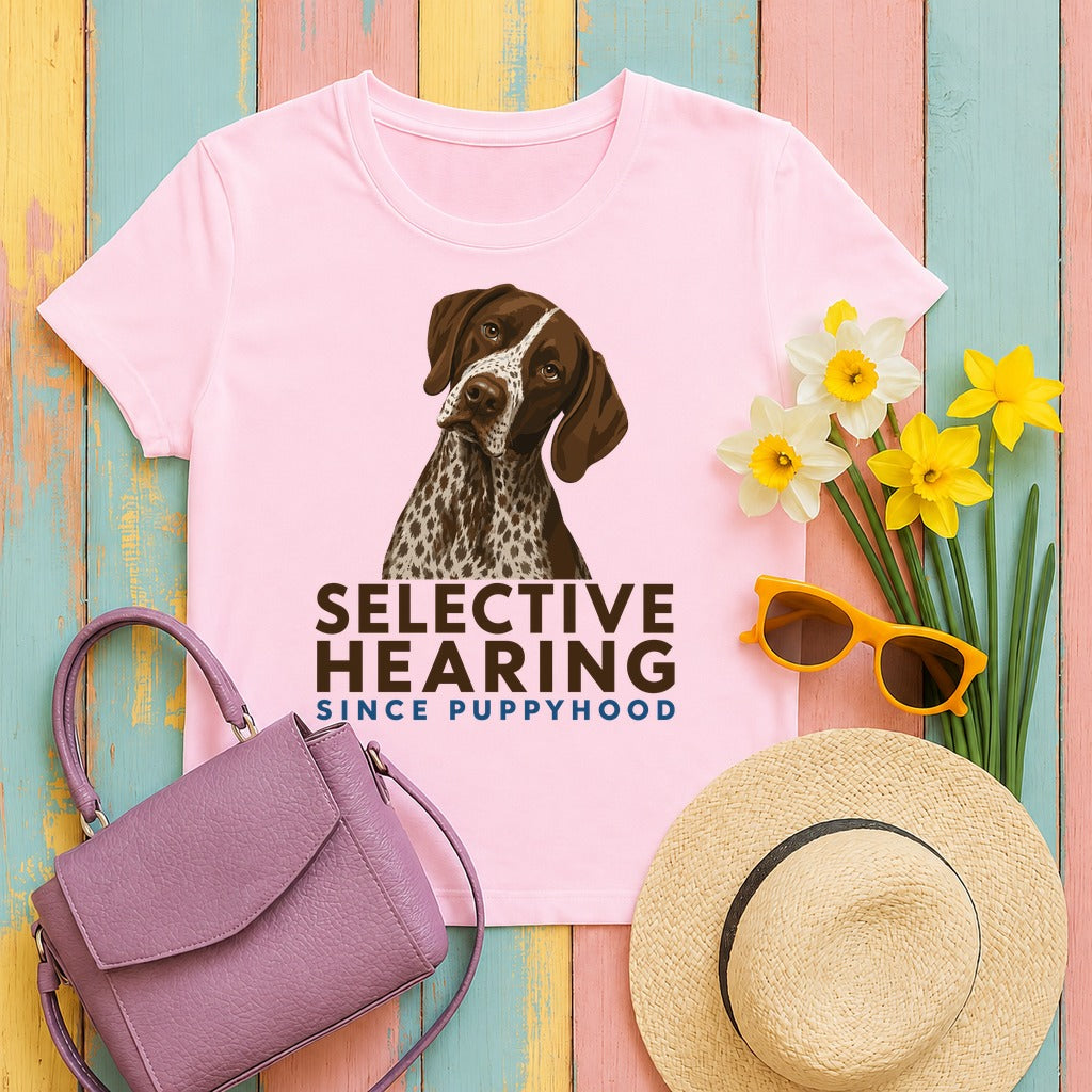 Selective Hearing German Shorthaired Pointer T-Shirt in Light Pink