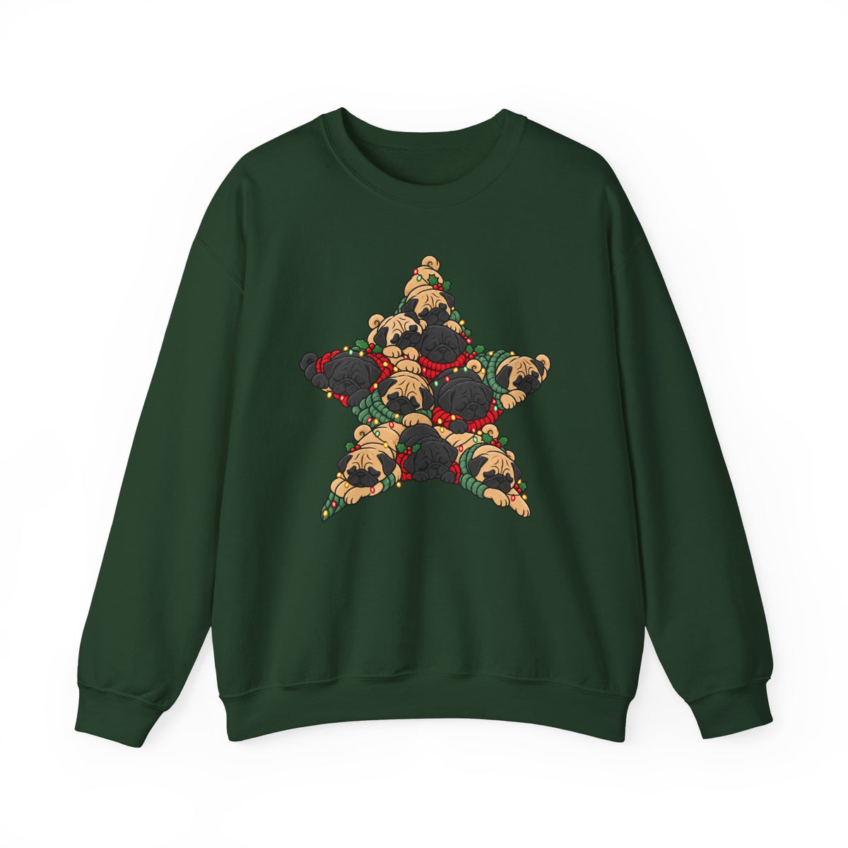 Pug Christmas Star sweatshirt in Forest Green