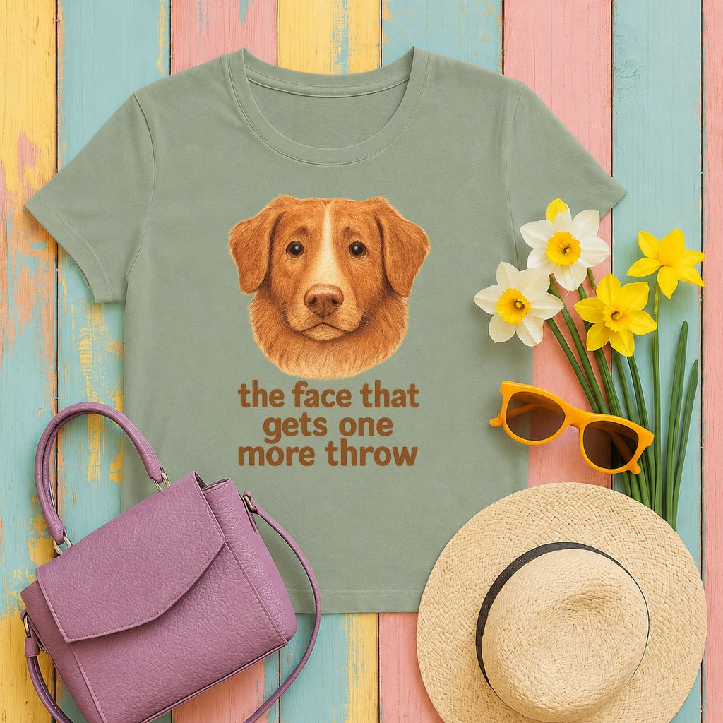 Nova Scotia Duck Tolling Retriever One More Throw Face T-shirt in Sage