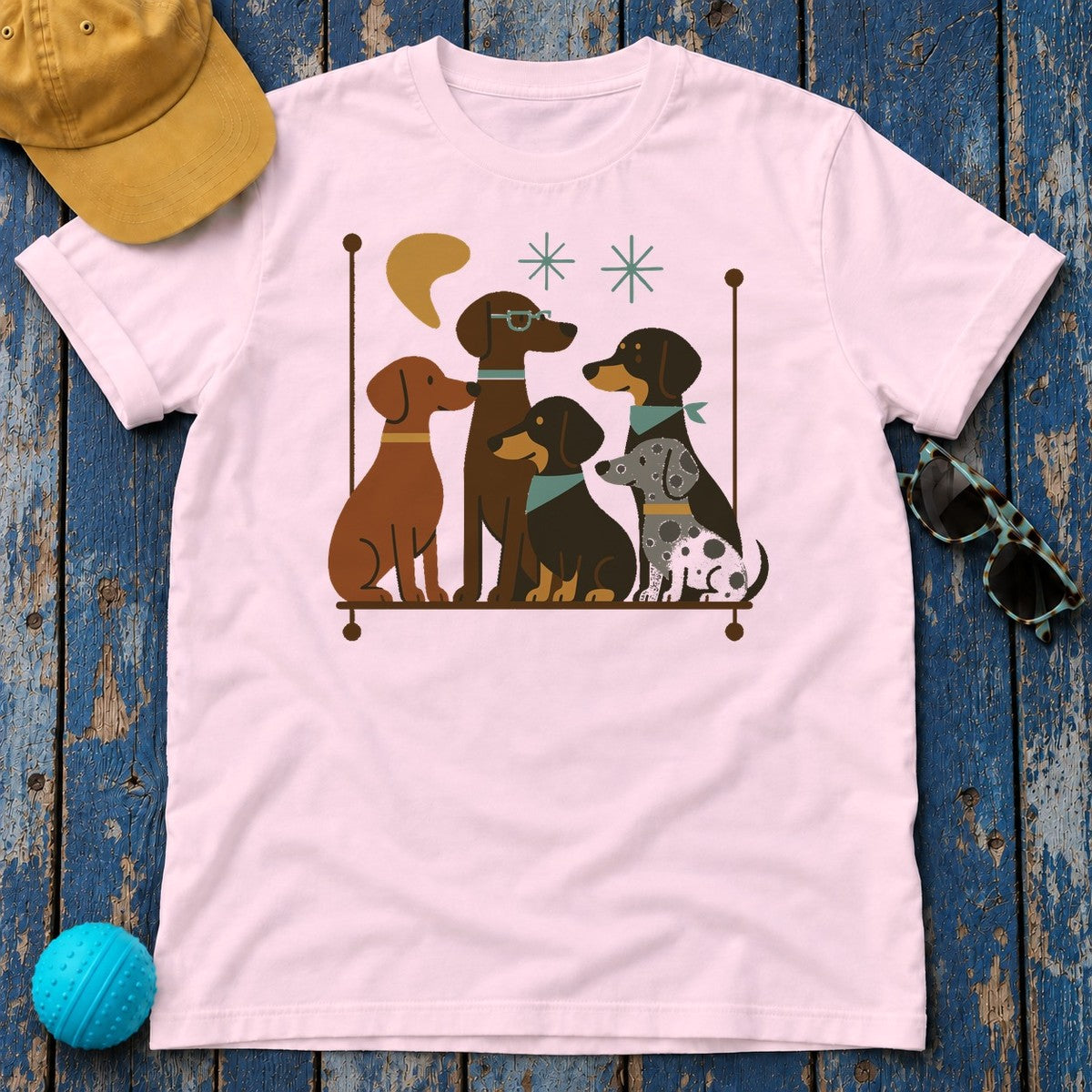 Mid-Century Dachshund T-Shirt in Light Pink