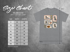 Gildan 5000 Heavy Cotton T-shirt size chart with width and length measurements.