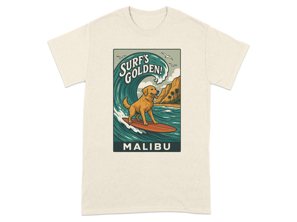Surf's Golden Malibu Graphic T-Shirt Surfer Dog Design