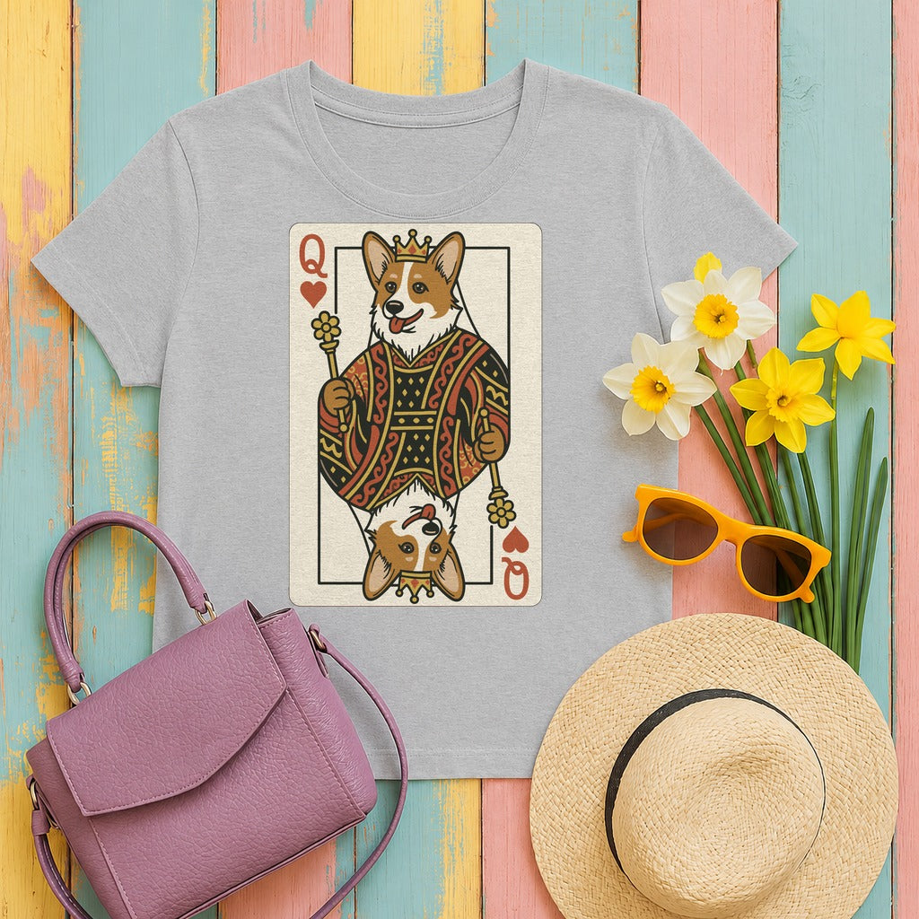 Corgi Queen Playing Card T-Shirt in Sport Grey