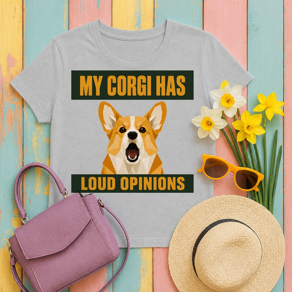 My Corgi Has Loud Opinions T-Shirt in Sport Grey