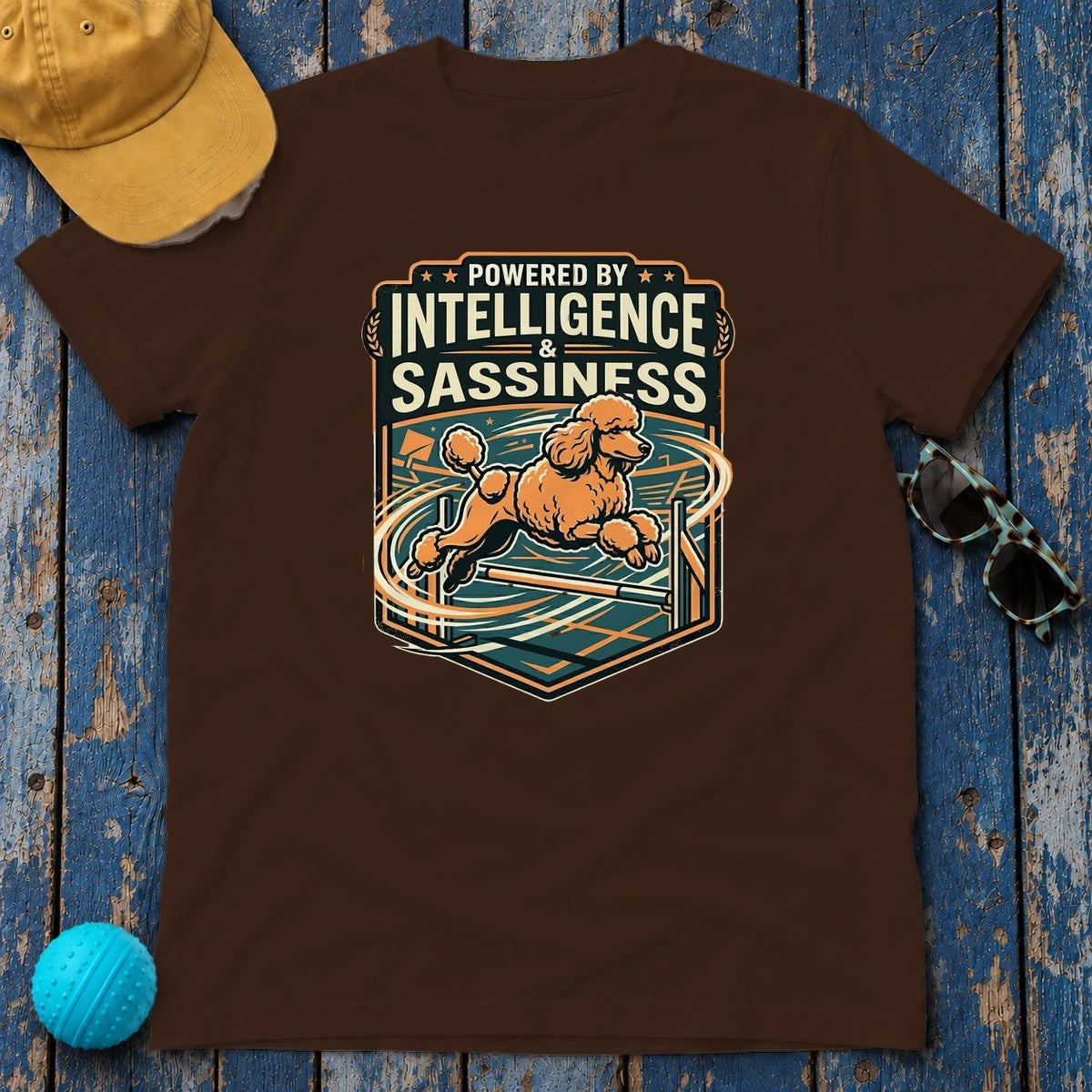 Powered by Sassiness Poodle T-Shirt in Dark Chocolate