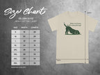 Gildan 5000 t-shirt size chart with dog illustration.
