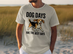 Beagle dog on light t-shirt with "DOG DAYS ARE THE BEST DAYS" text.