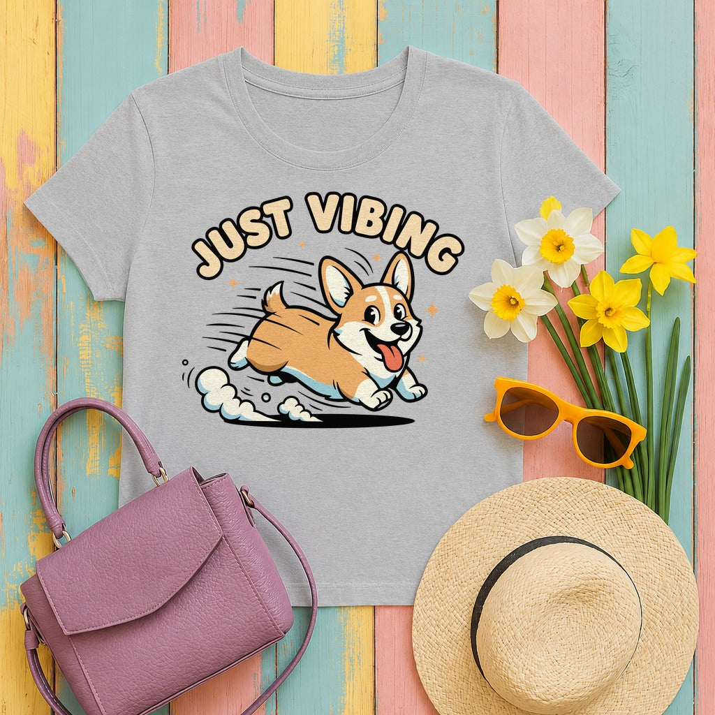 Cute Corgi Just Vibing T-Shirt in Sport Grey