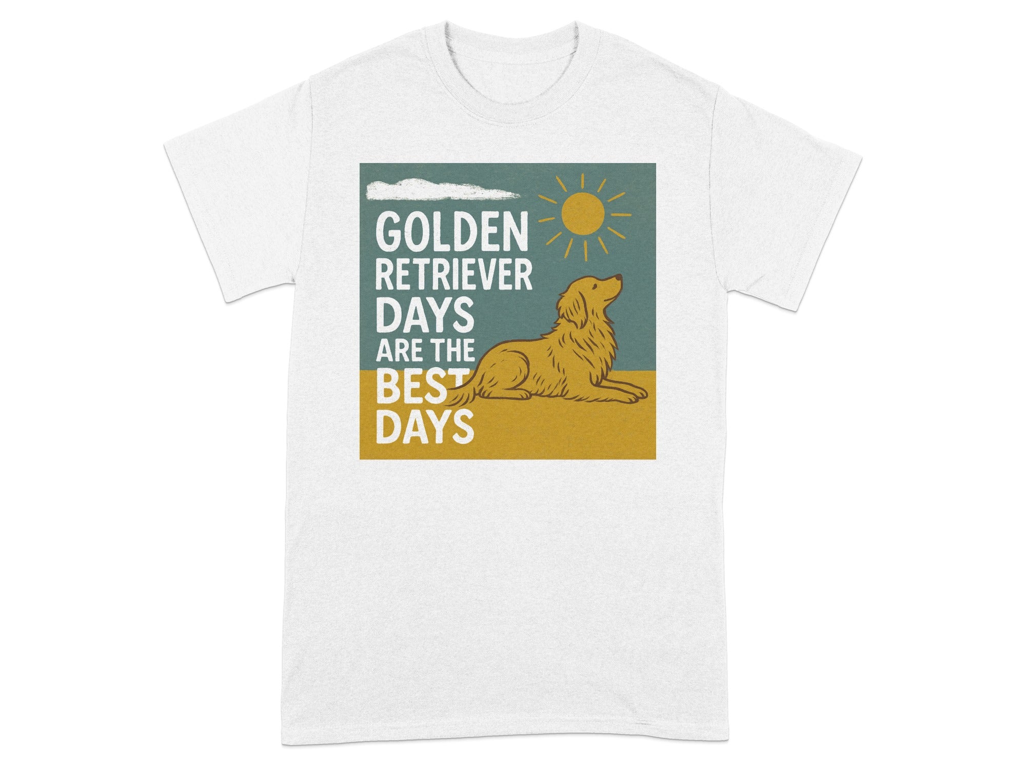 White t-shirt with graphic: Golden Retriever Days are the Best Days.