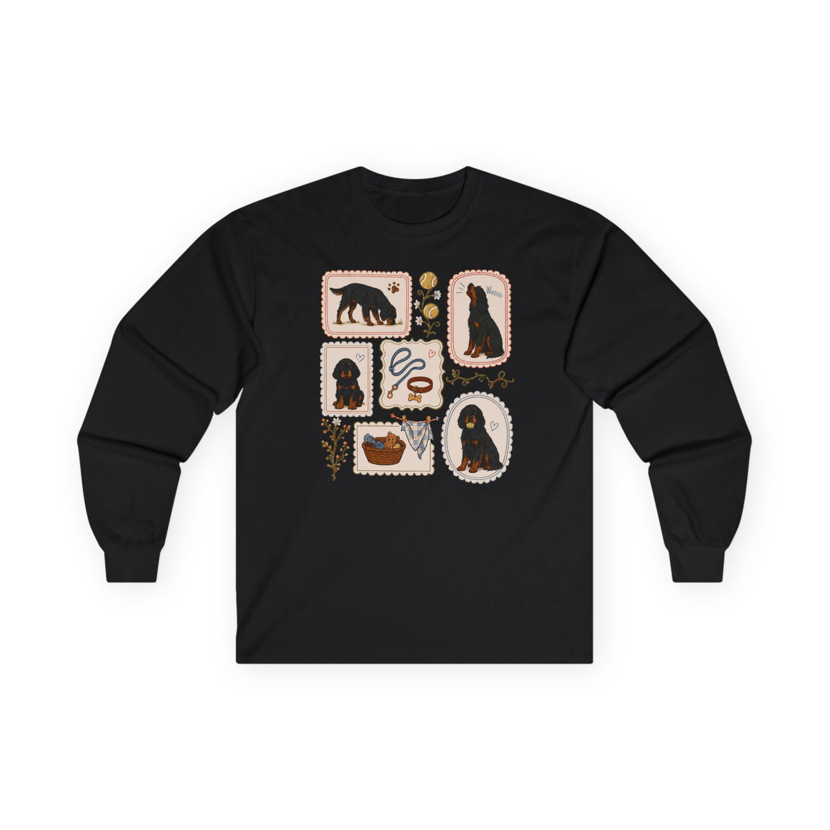 Gordon Setter Art Long Sleeve Tee in Black