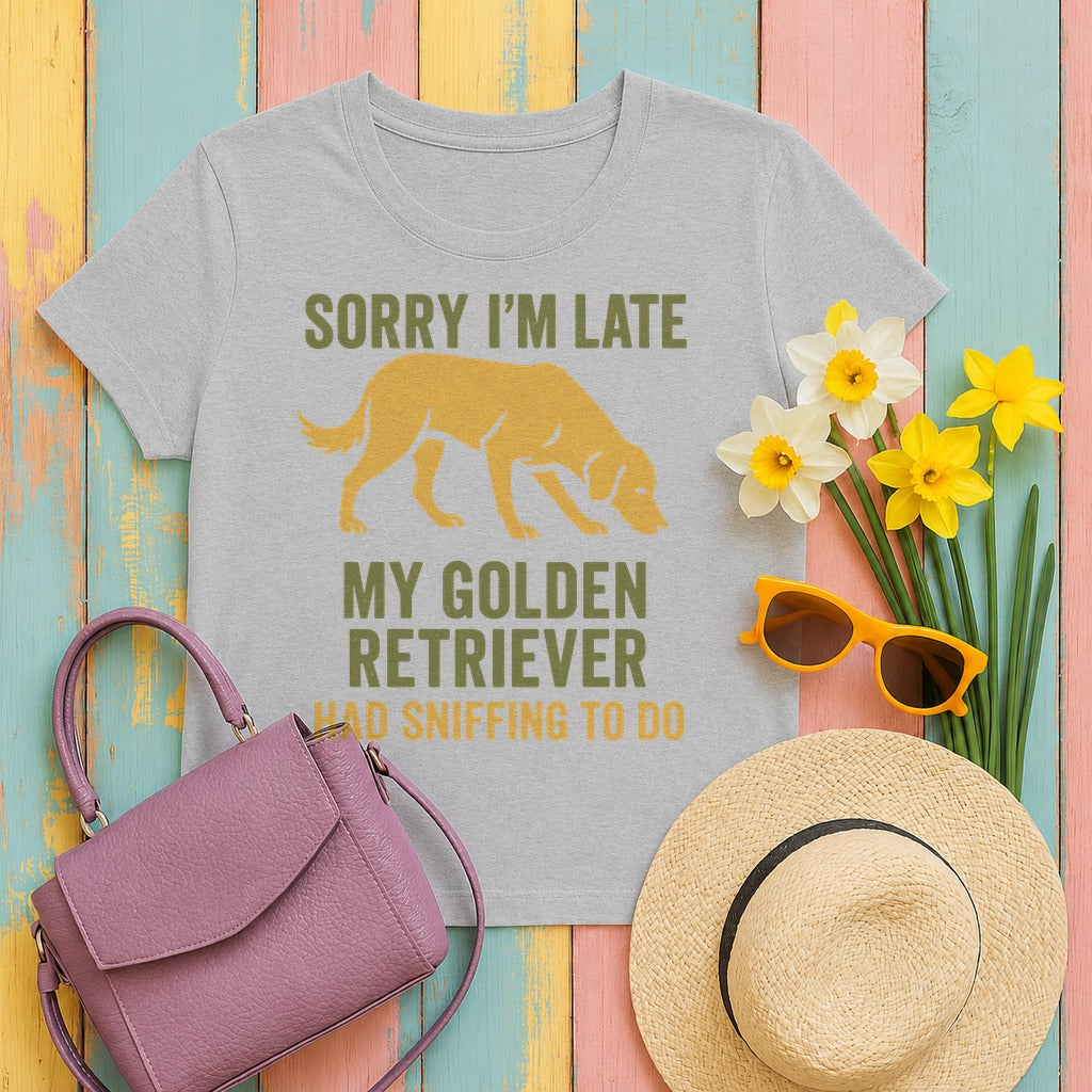 Sorry I am Late Golden Retriever T-Shirt in Sport Grey