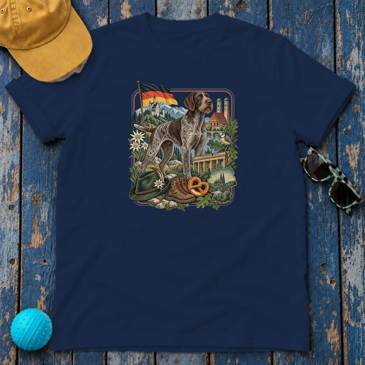 German Wirehaired Pointer Germany Heritage T-Shirt in Navy