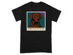 Black t-shirt with a framed illustration of a brown dog and "ENDLESS HUNGER" text.