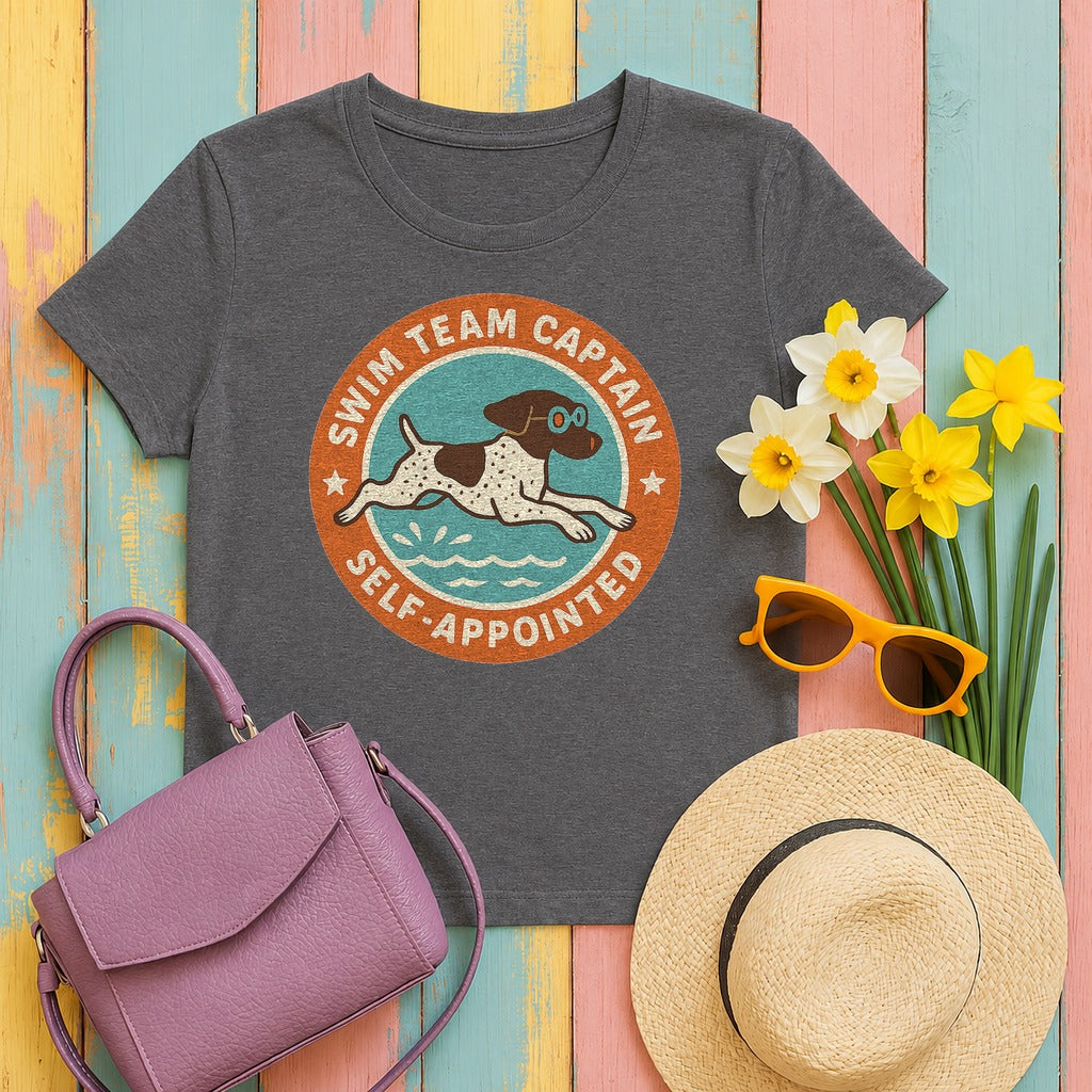 German Shorthaired Pointer Swim Team Captain T-shirt in Dark Grey Heather