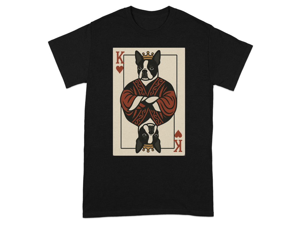 Black t-shirt with King of Hearts playing card featuring a Boston Terrier.