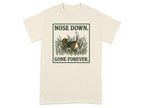 Cream t-shirt with a beagle nose down in grass, text "GONE FOREVER."