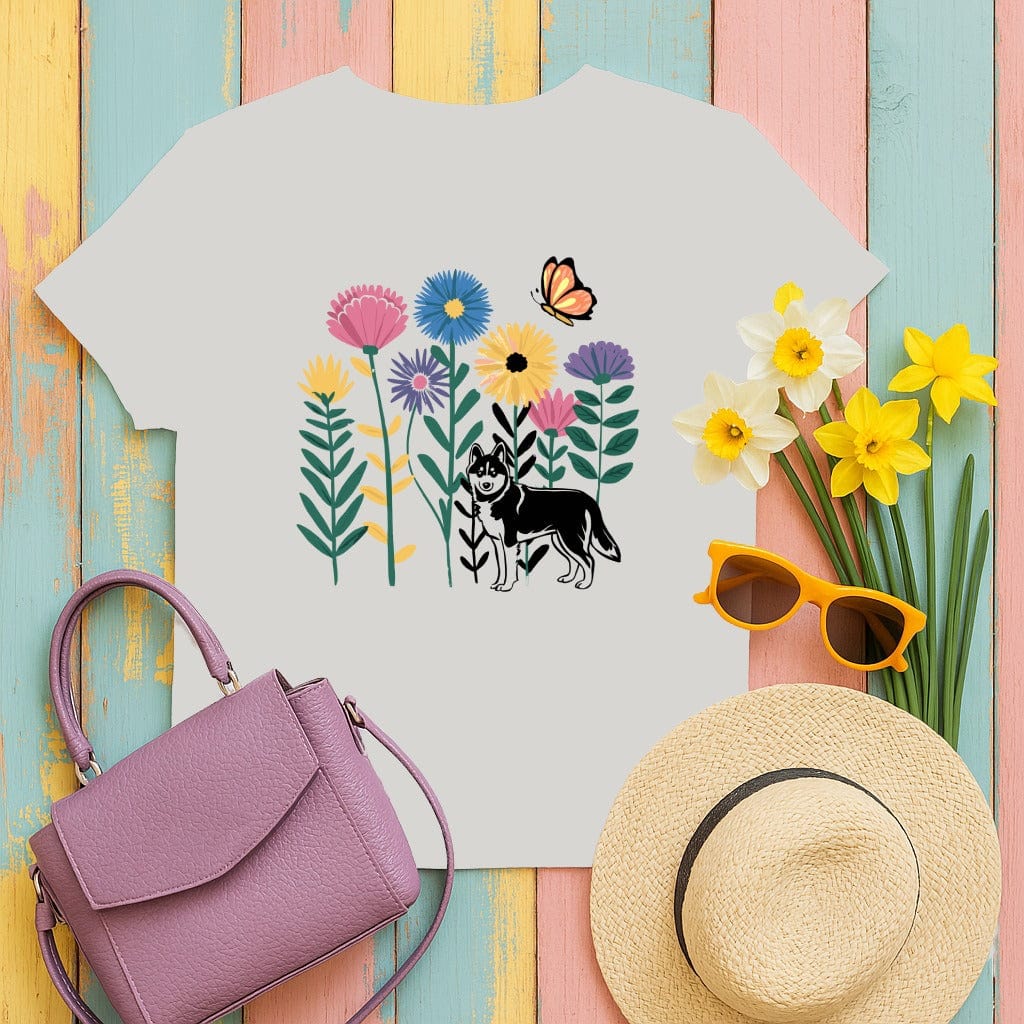 Colorful Floral Dog Butterfly Graphic Shirt product