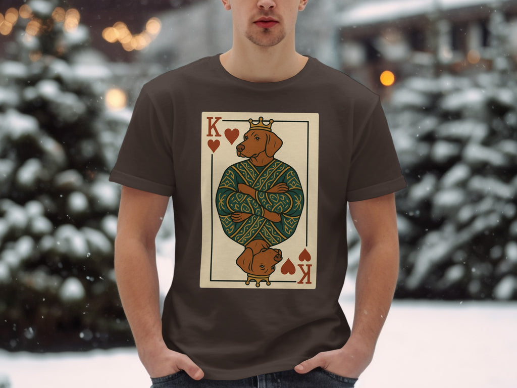 King of Hearts playing card with a dog wearing a crown and green patterned robe.