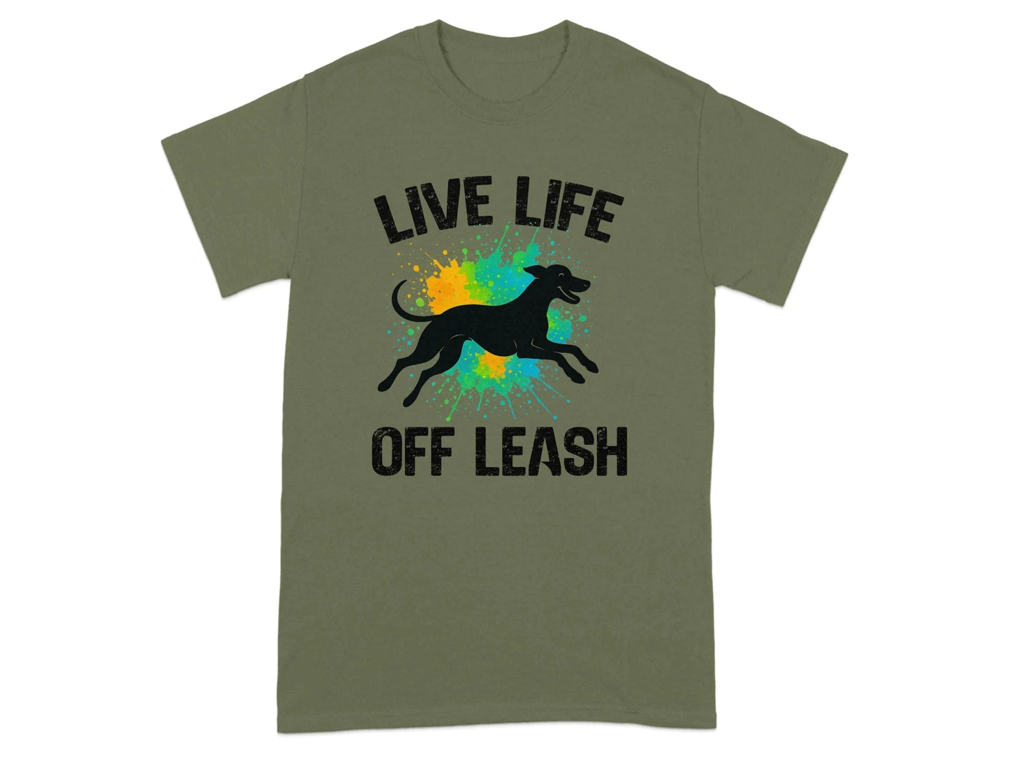 Live Life Off Leash Running Dog Silhouette Graphic T-Shirt T-shirt
