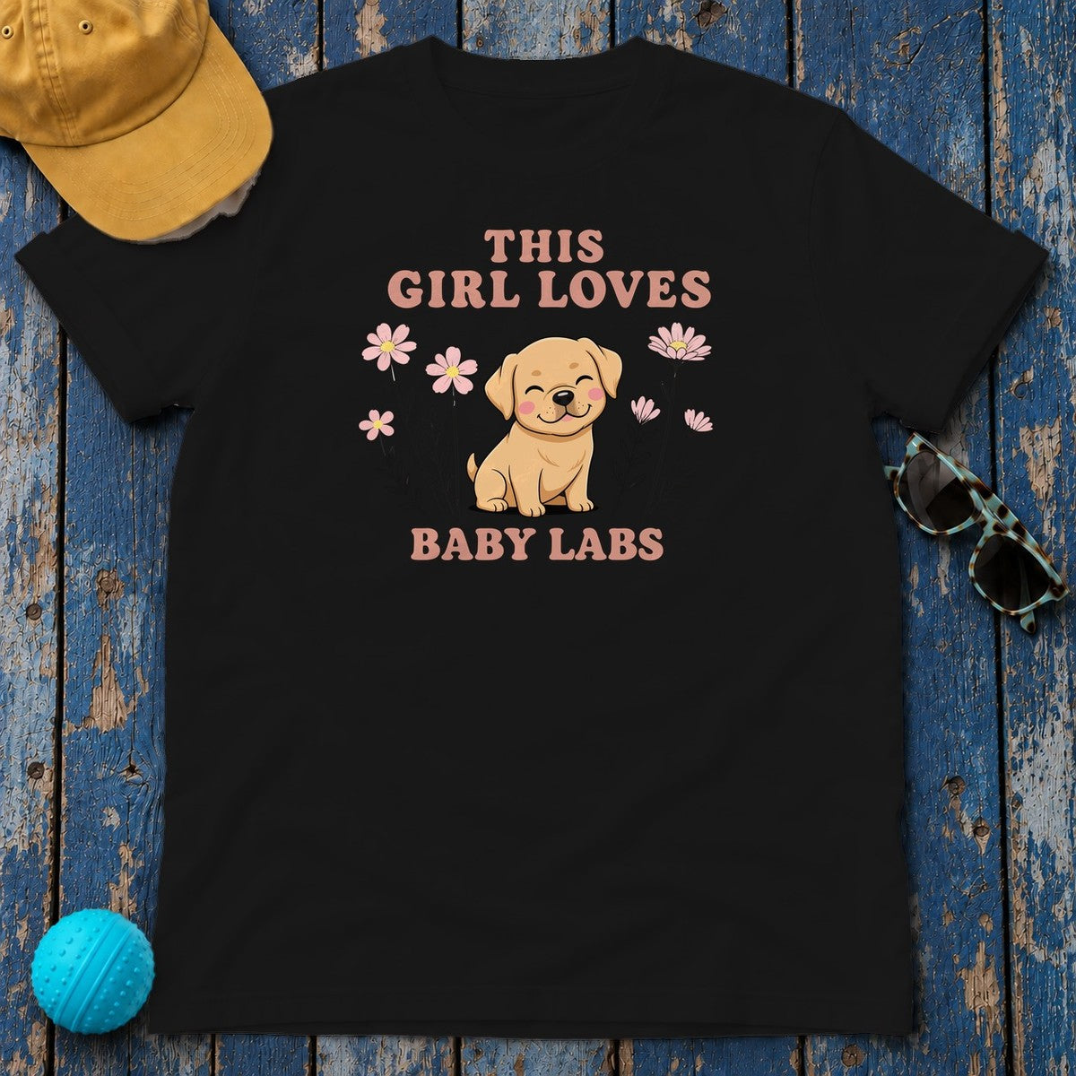 This Girl Loves Baby Labs Cute Puppy Dog Design T-Shirt in Black