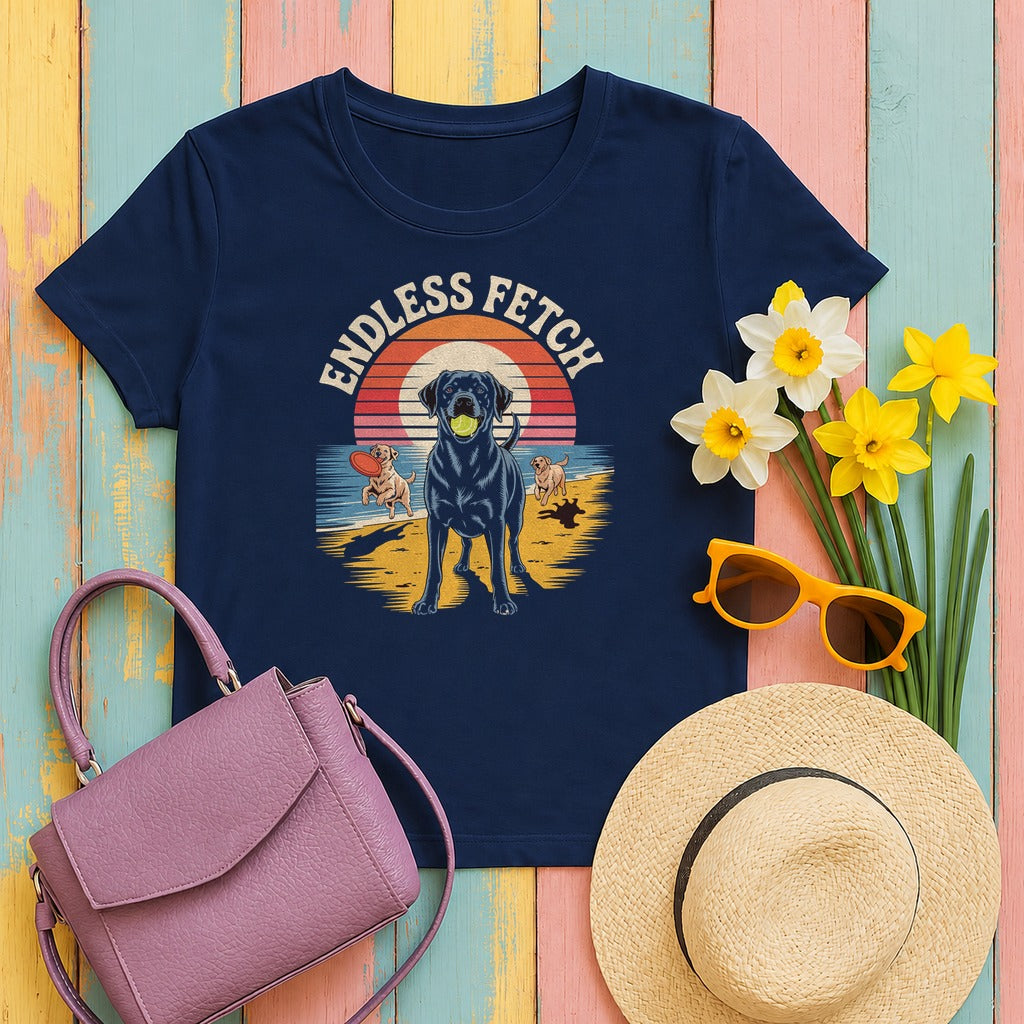 Endless Fetch Dogs Beach Fun Labrador Lover T-Shirt in Navy