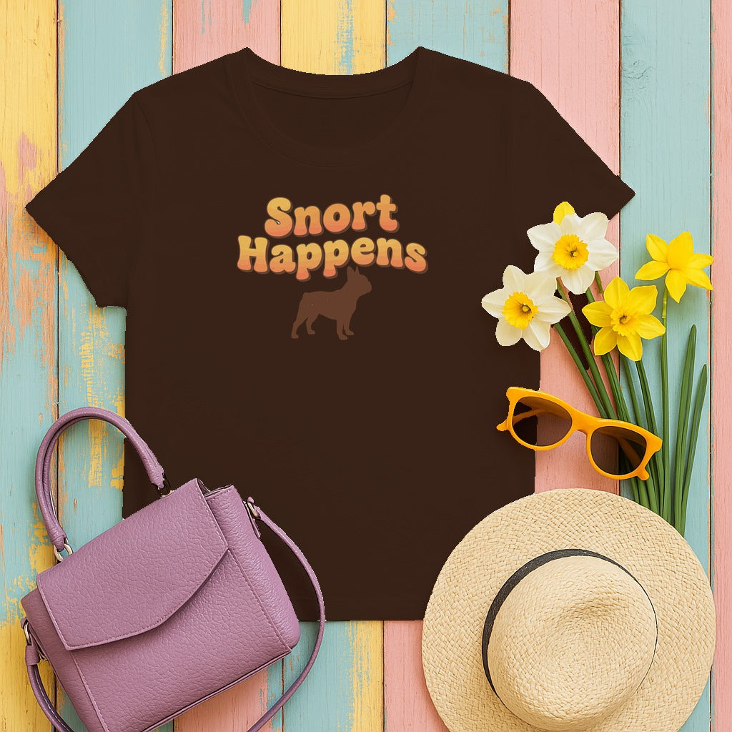 Snort Happens Funny French Bulldog T-Shirt in Dark Chocolate