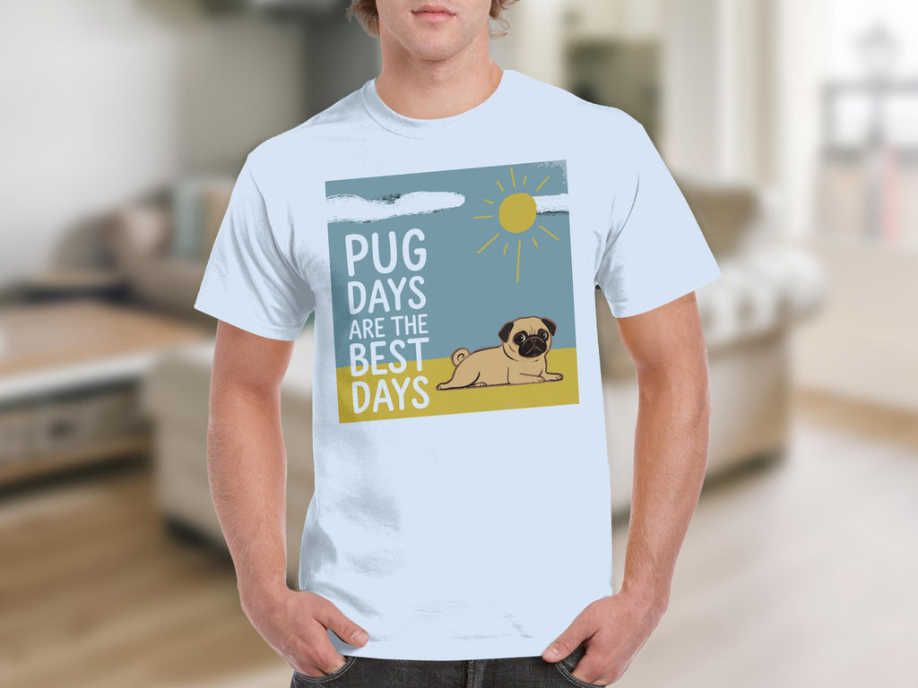 White t-shirt with pug graphic and text "Pug Days Are The Best Days".