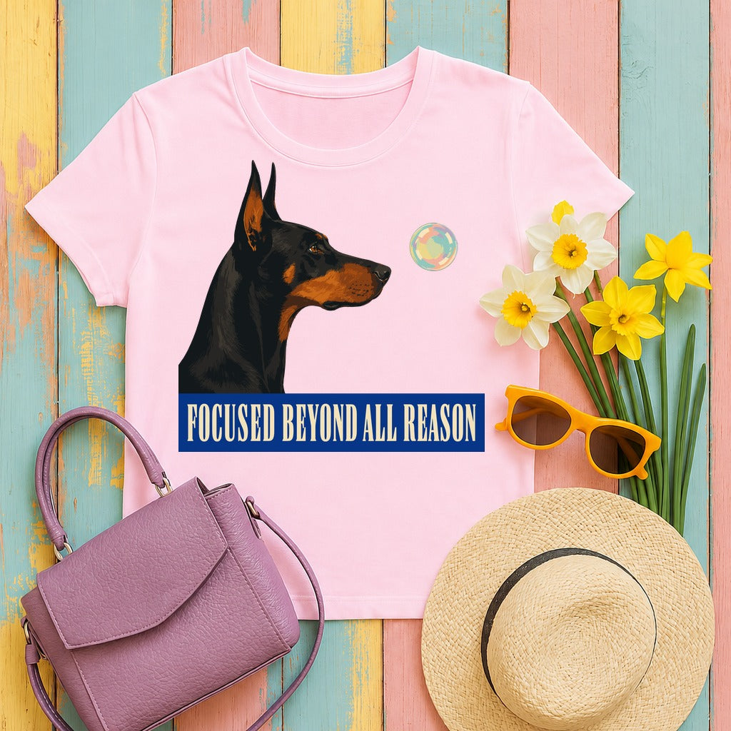 Focused Beyond Reason Doberman T-shirt in Light Pink