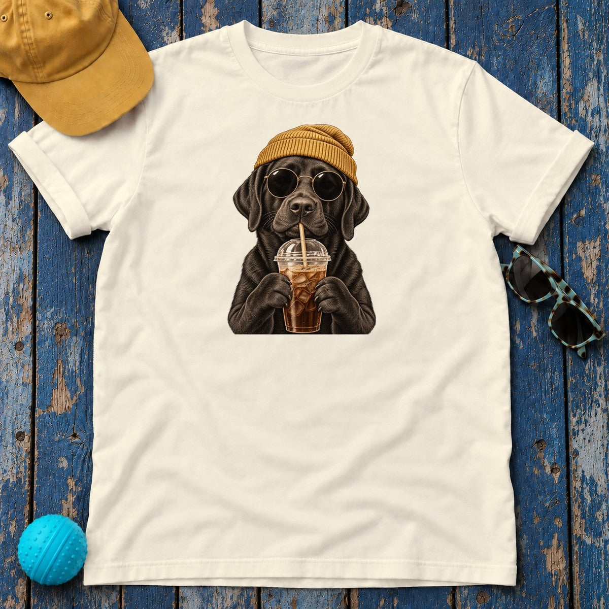 Engraved Labrador Iced Coffee T-Shirt — Natural