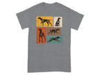 T-shirt with vintage style graphic of five different German Shorthaired Pointer dog poses.