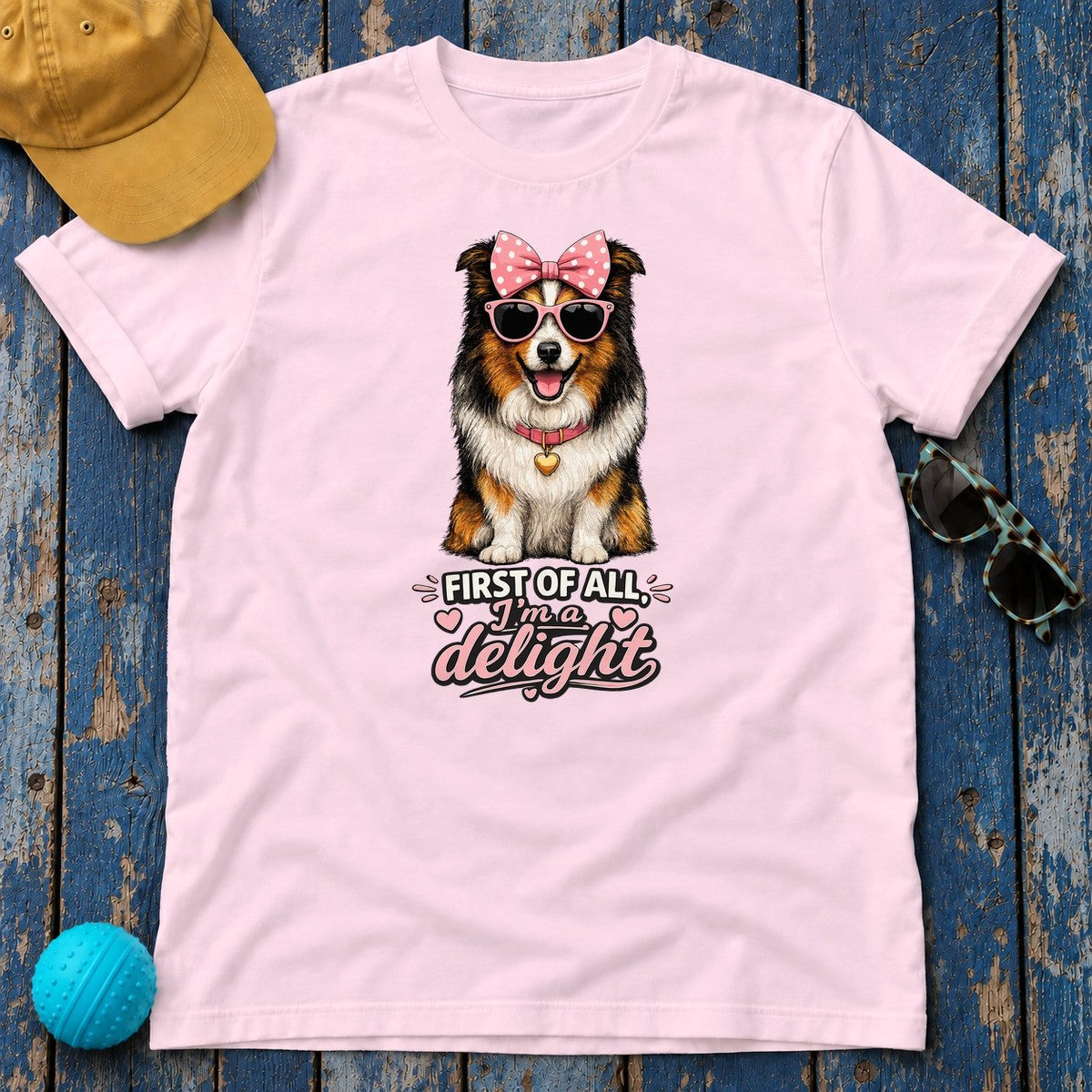 I'm a Delight Sheltie Bow T-Shirt in Light Pink