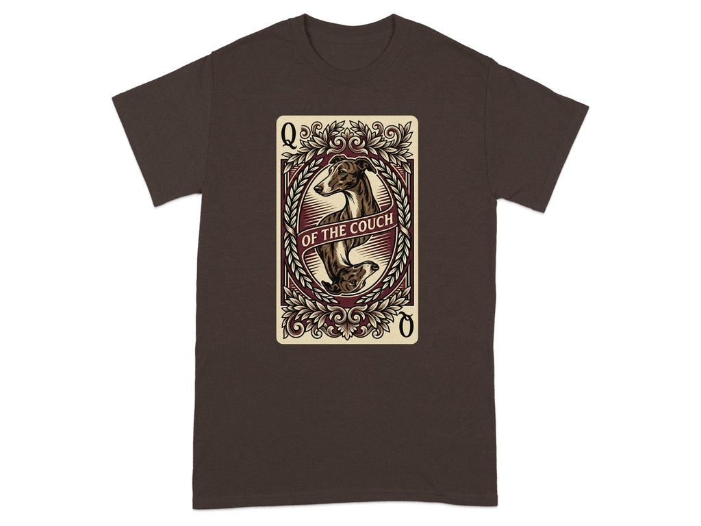 Queen of Hearts playing card featuring an Italian Greyhound illustration.