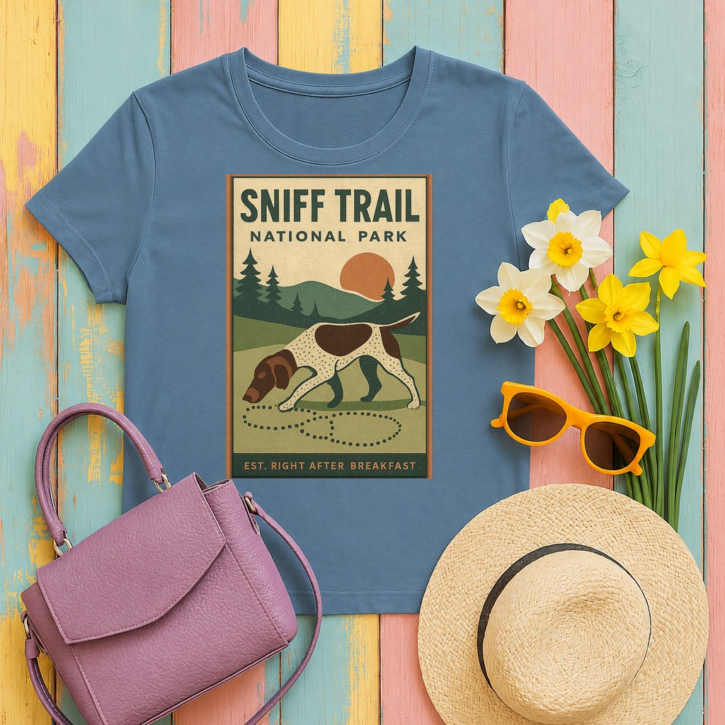 German Shorthaired Pointer Sniff Trail National Park T-shirt in Steel Blue