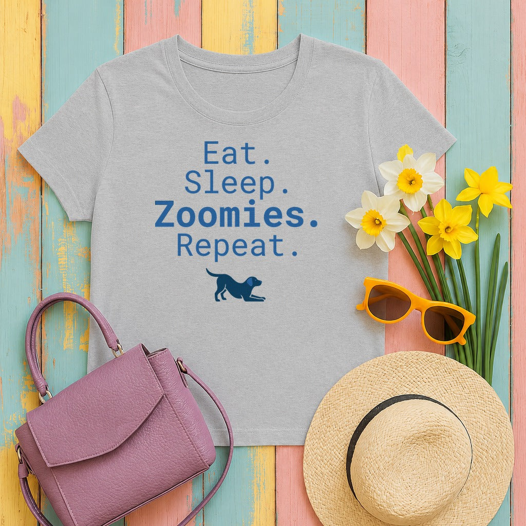 Zoomies Life: Playful Pup Graphic T-Shirt in Sport Grey