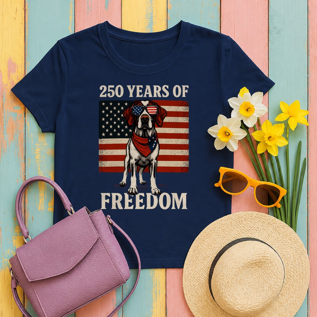 250 Years Of Freedom Patriotic German Shorthaired Pointer With American Flag T-Shirt in Navy