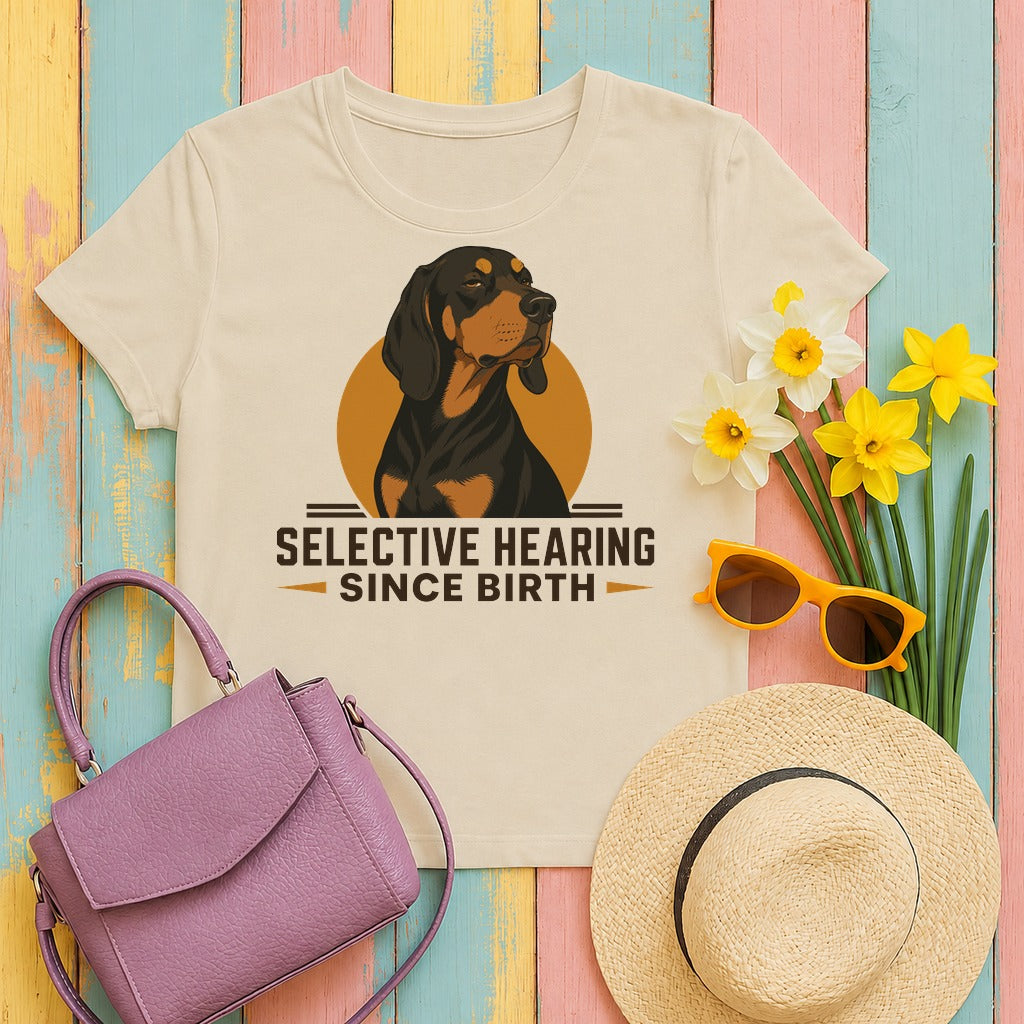 Black and Tan Coonhound Selective Hearing Coonhound t-shirt