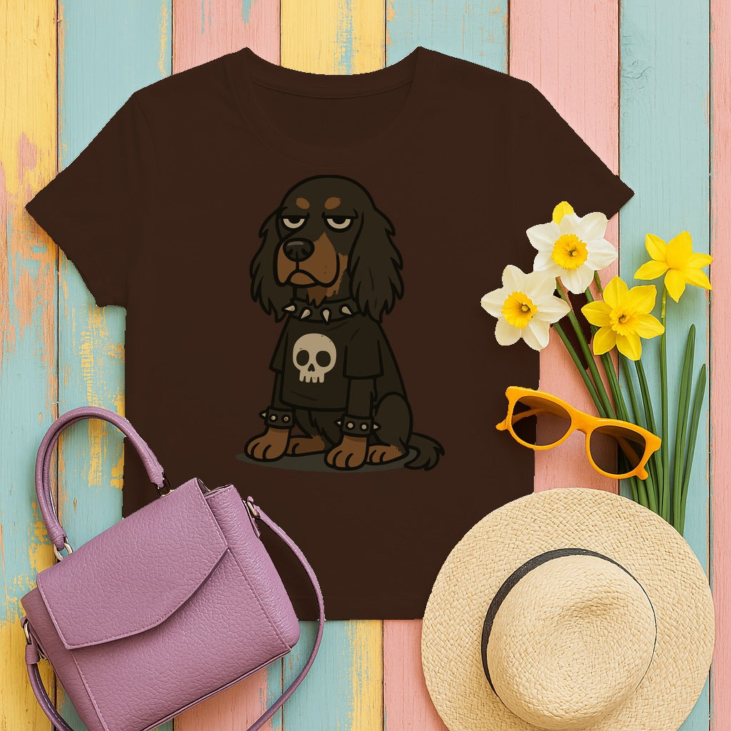 Goth Punk Gordon Setter With Skull T-Shirt in Dark Chocolate