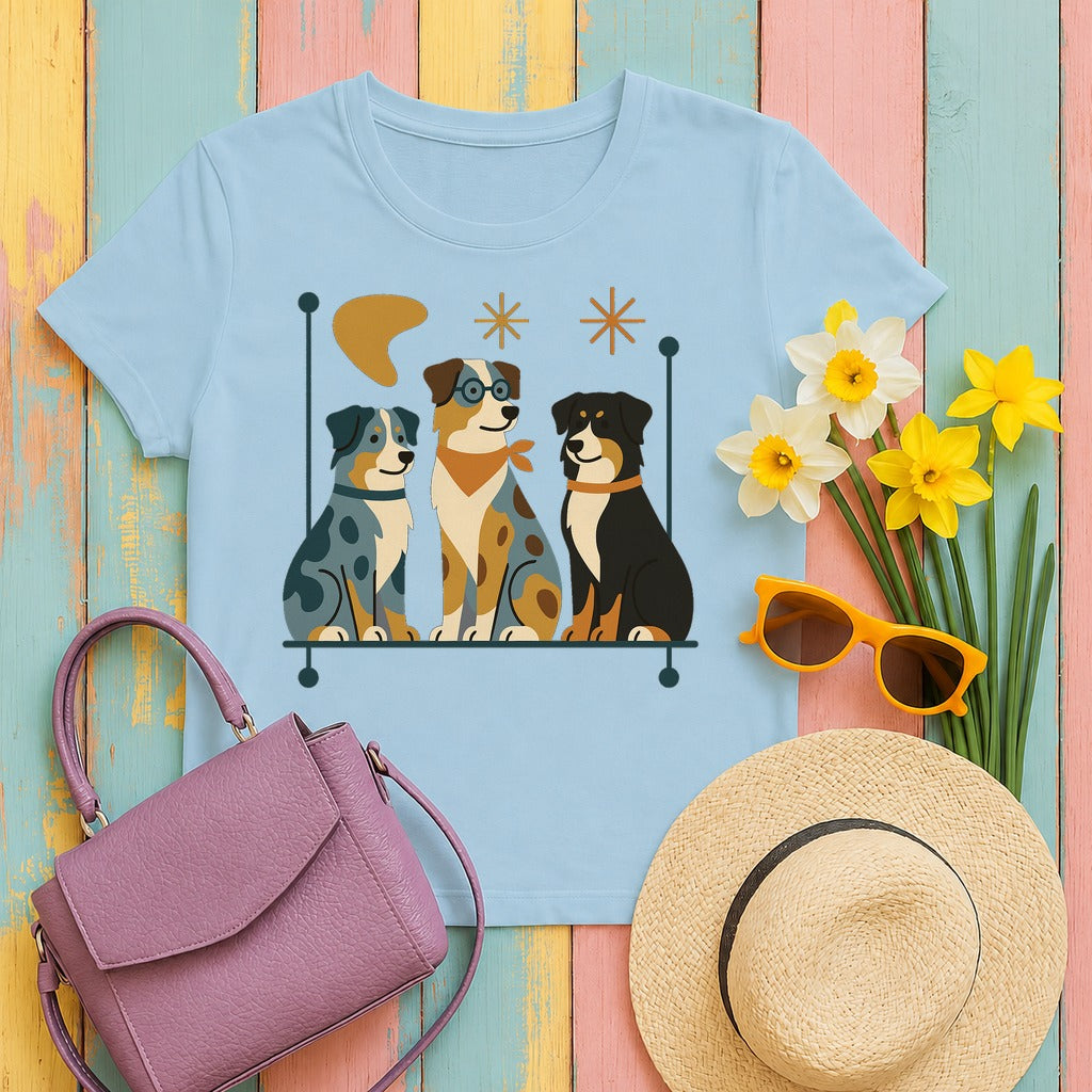 Retro Australian Shepherd T-Shirt in Light Blue