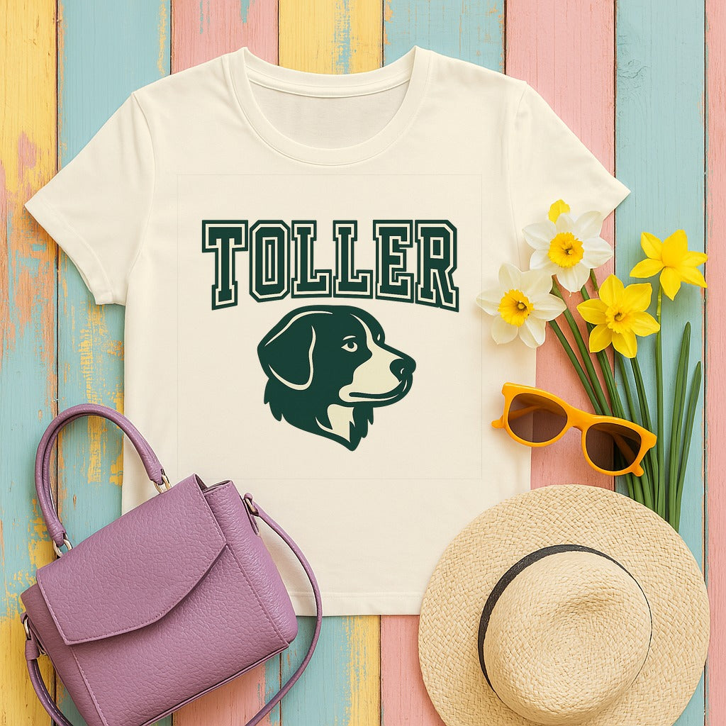 Nova Scotia Duck Tolling Retriever Toller Varsity T-shirt in Natural